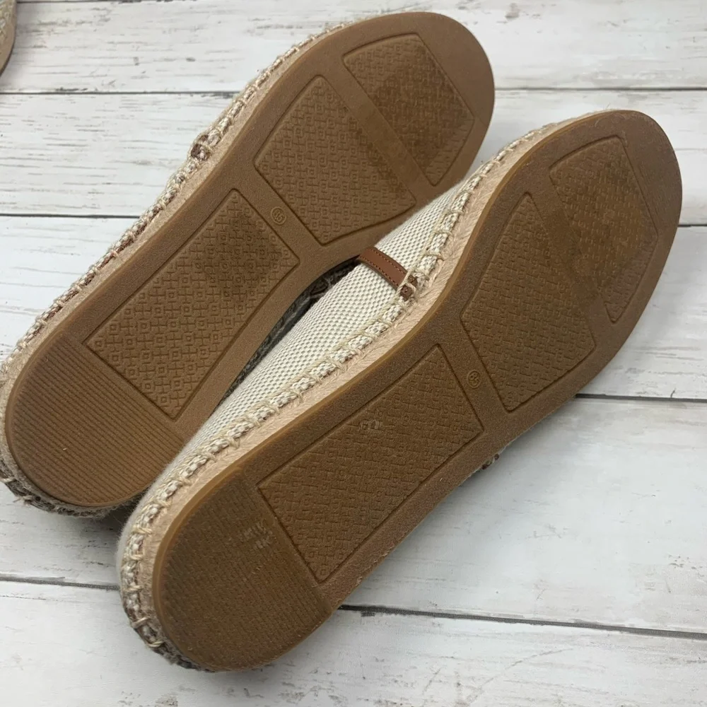 Tory Burch Sidney Flats Espadrille Slip On Logo Leather Brown Tan New 8 1/2 - Picture 4 of 5